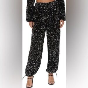 Avec Les Filled High Waist Sequin Joggers, Black, Size Small  NWOT‎